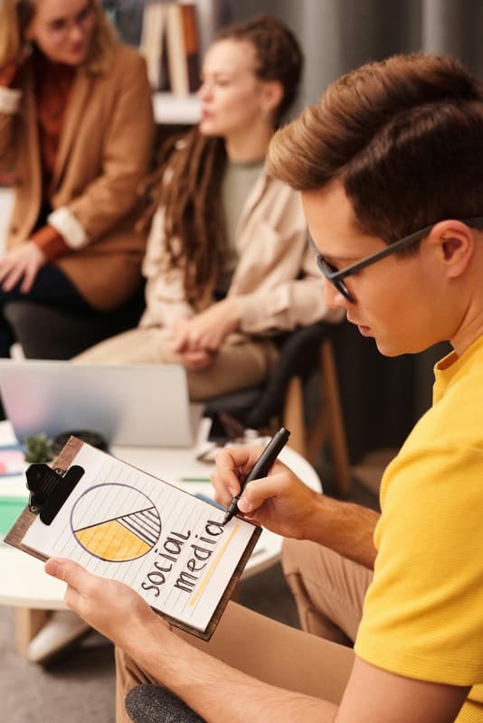 Team collaborating around a table